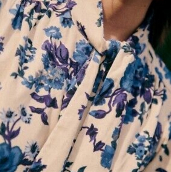 Sezane Soledad Floral Long Sleeve Dress - Blue and Cream - Picture 5 of 15